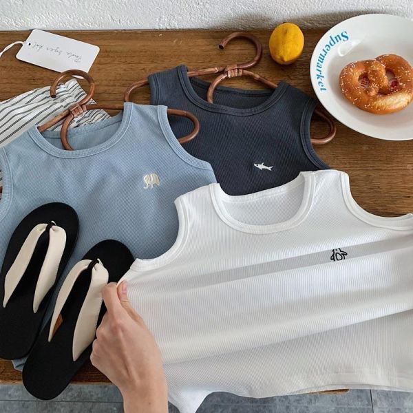 素色簡約動物刺繡百搭背心 