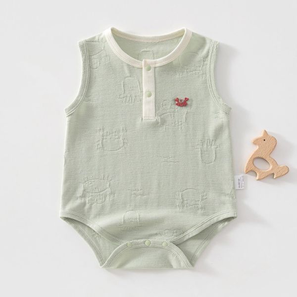 雙釦螃蟹壓紋包屁衣/連身裝 