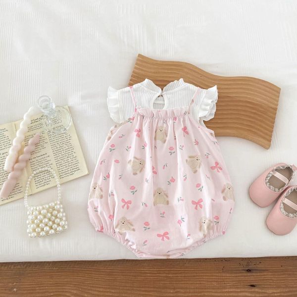 兩件式-木耳背心上衣+蝴蝶結吊帶包屁衣 