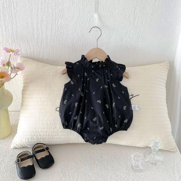 木耳邊立領碎花包屁衣 