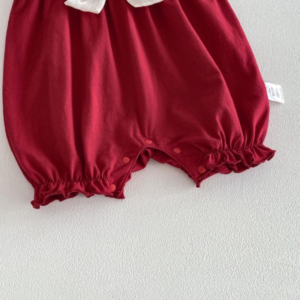 酒紅大蝴蝶結蕾絲領口連身裝 