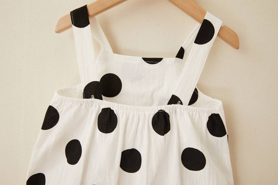 棉麻大波點點吊帶褲(含帽) 