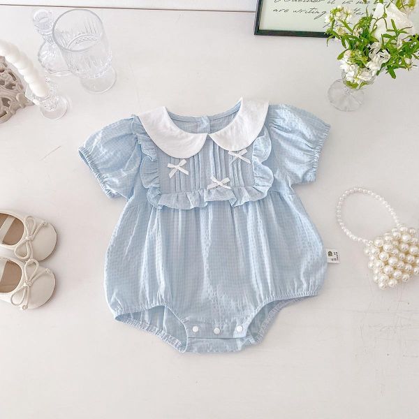 娃娃領開釦方領蝴蝶結包屁衣 