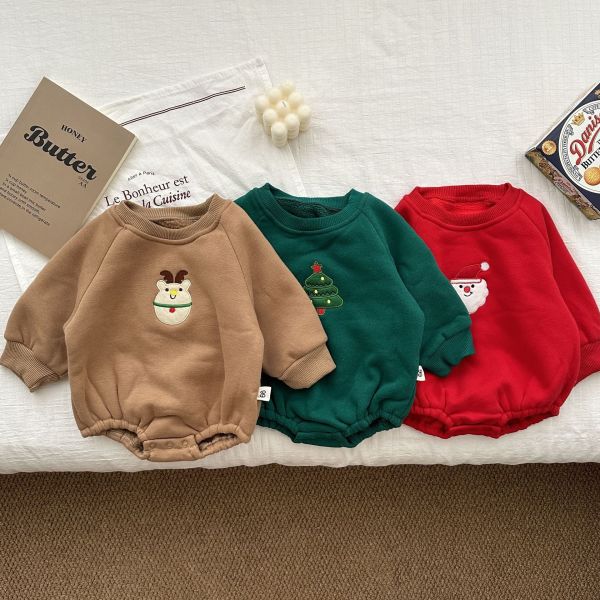 聖誕風刺繡加絨包屁衣(含帽) 