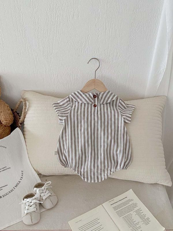 娃娃領素色/條紋英式包屁衣 