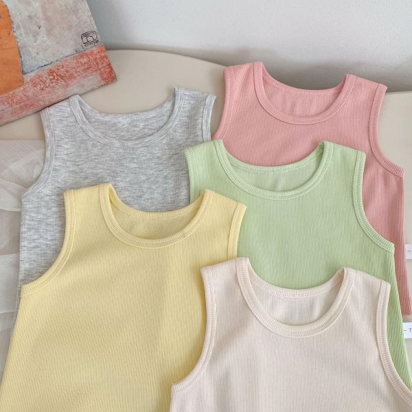 夏季糖果素色無袖彈力背心 