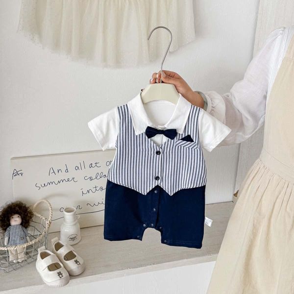 假兩件紳士領結連身裝 