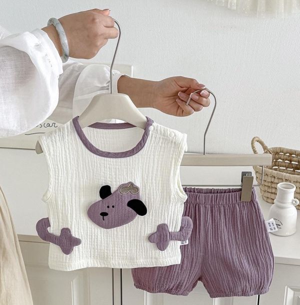 立體鱷魚/綿羊透氣紗布棉兩件式套裝 