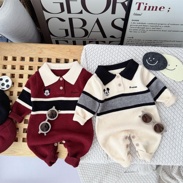 米奇刺繡英倫風翻領連身裝 