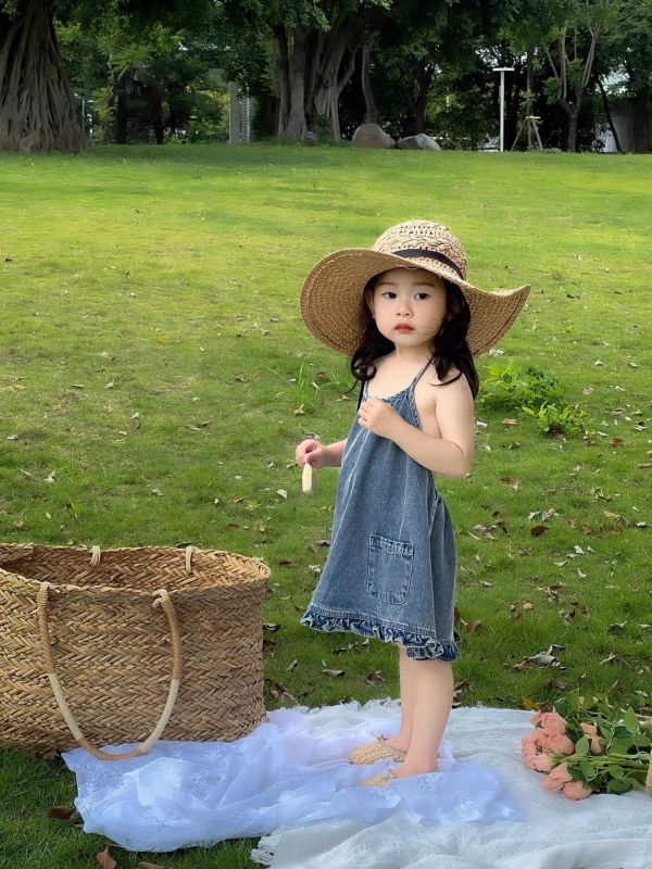 夏季露背綁帶牛仔連身裙 