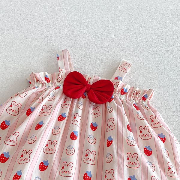 可愛蝴蝶結兔子印花背帶包屁裙 