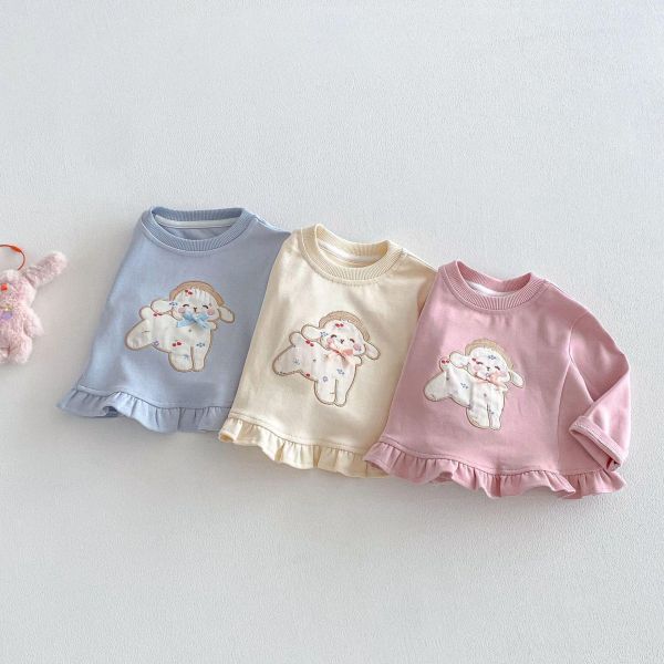 荷葉邊狗狗刺繡素色上衣 