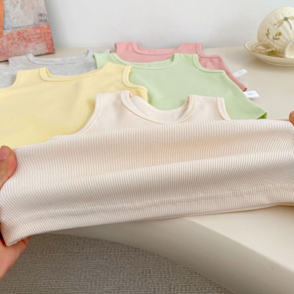 夏季糖果素色無袖彈力背心 