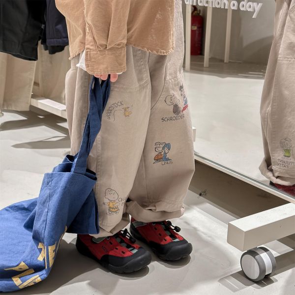 素色卡通塗鴉水洗棉休閒長褲(3色) 