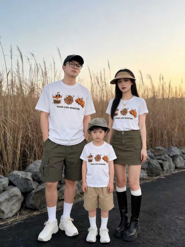 親子麵包可頌雙面印花上衣 