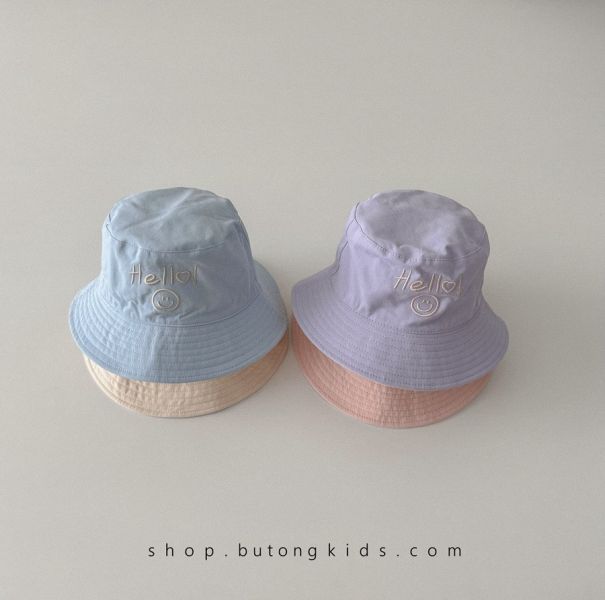 hello笑臉刺繡雙面可戴遮陽盆帽 
