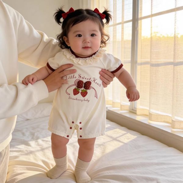 蕾絲領草莓花蝴蝶結連身裝 