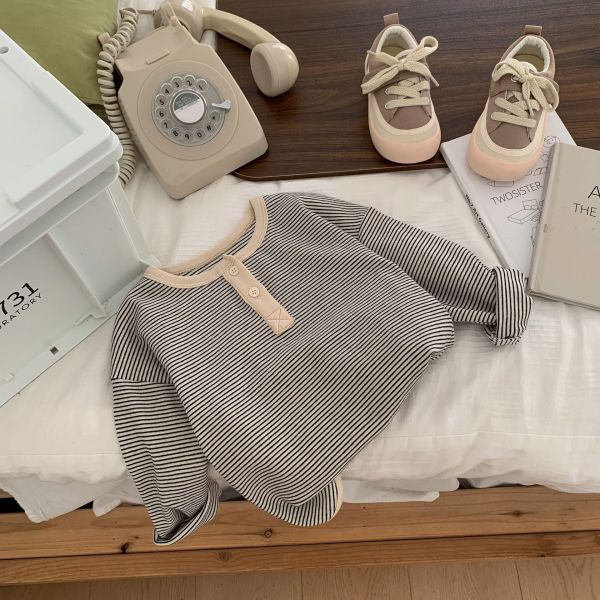 純棉經典條紋圓邊上衣 