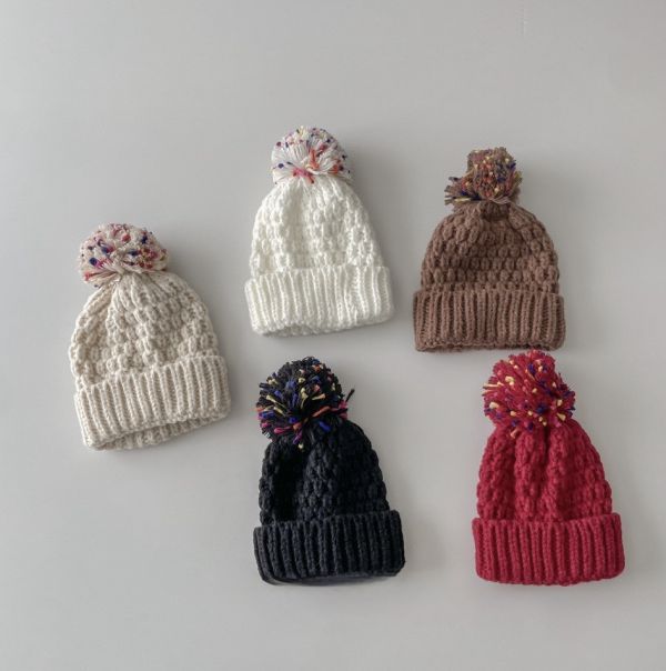 混織大毛球針織反摺毛帽 