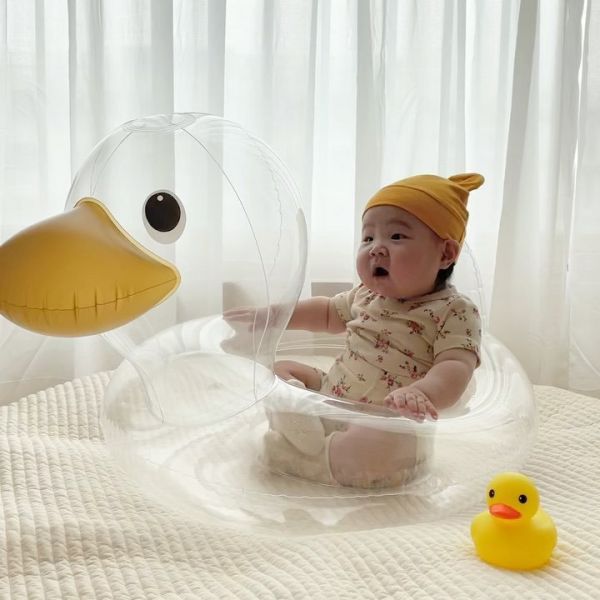 透明小鴨鴨造型充氣泳圈(附打氣筒) 