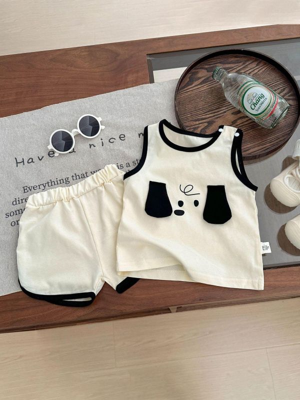 簡約狗狗立體耳朵背心式套裝 