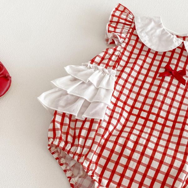 宮廷風娃娃領格紋腰封包屁衣 