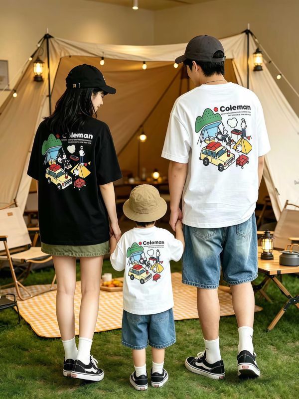 親子裝露營狗狗插畫T恤上衣(2色) 