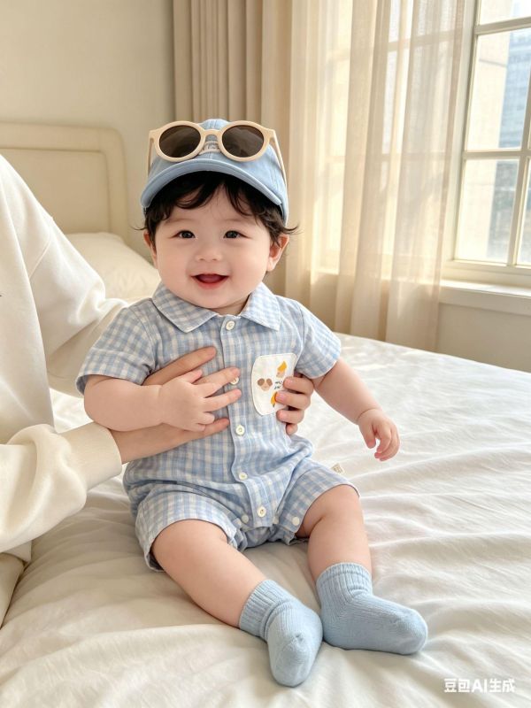 塗鴉貼布格紋翻領連身裝 