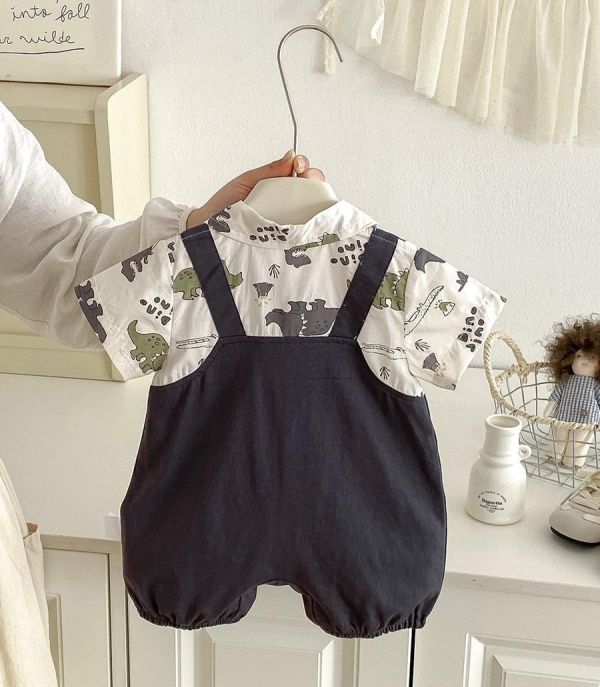 假兩件立體恐龍吊帶連身裝 