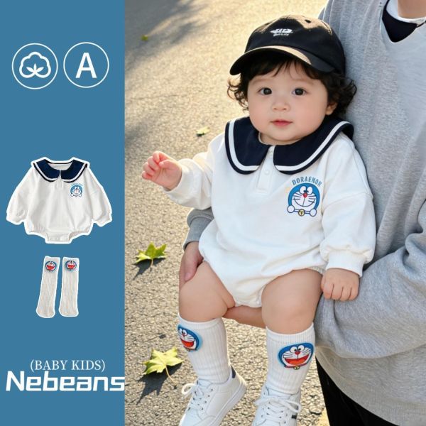 海軍風大翻領小叮噹包屁衣+襪(2色) 