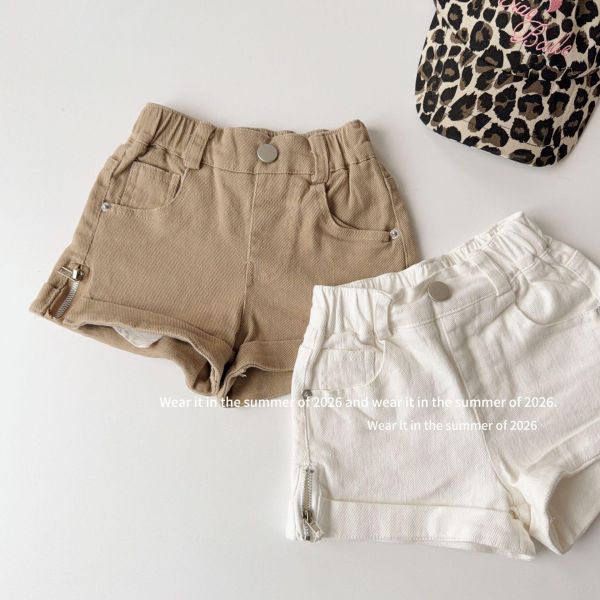 百搭個性側拉鍊素色牛仔短褲 