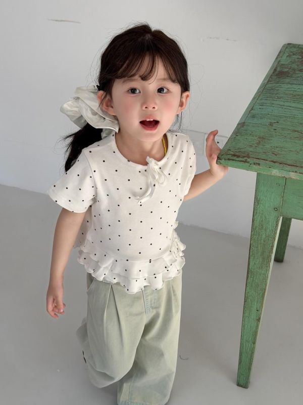 點點荷葉蝴蝶結甜美上衣(2色) 