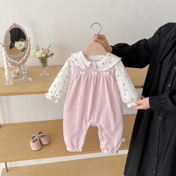 兩件式碎花兔耳上衣+愛心背帶連身裝 