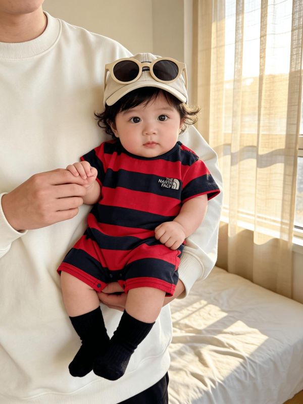 寬版條紋經典兩色連身裝 