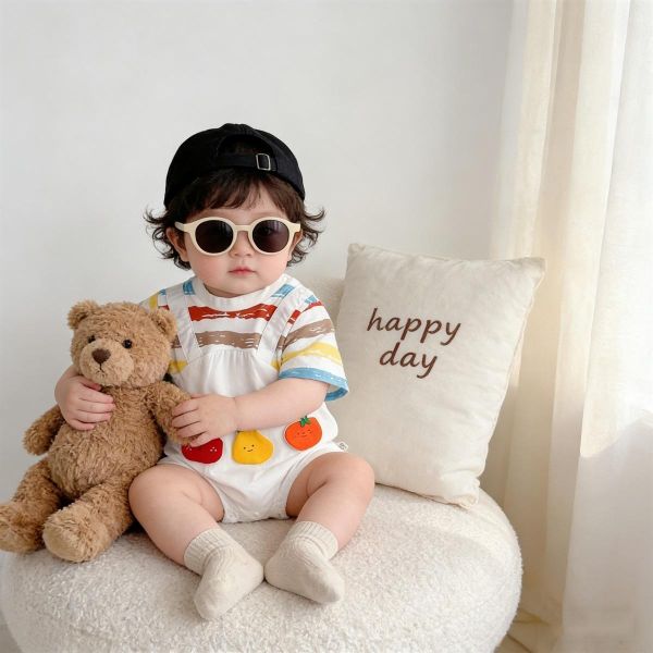 假兩件條紋上衣番茄吊帶褲 