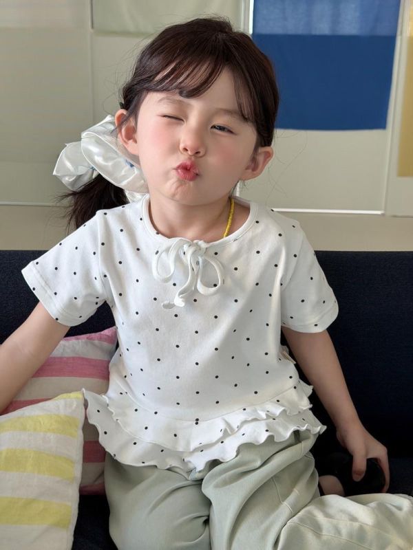 點點荷葉蝴蝶結甜美上衣(2色) 