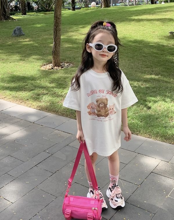 小熊可愛印花長版寬鬆上衣 