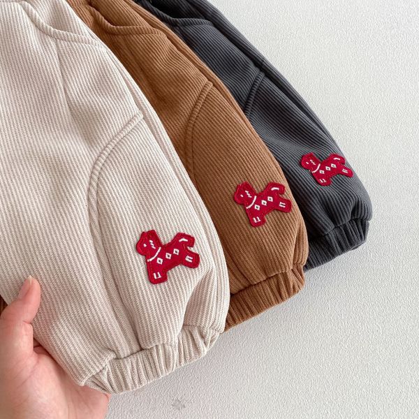 『現貨100cm』小馬刺繡燈芯絨加厚長褲 