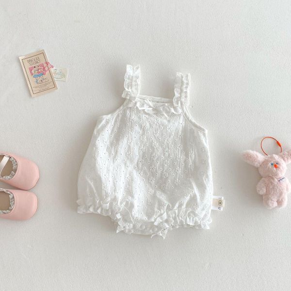 可愛素色木耳背帶蝴蝶結包屁衣 