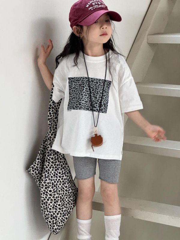 豹紋拼布素色寬鬆T恤上衣 