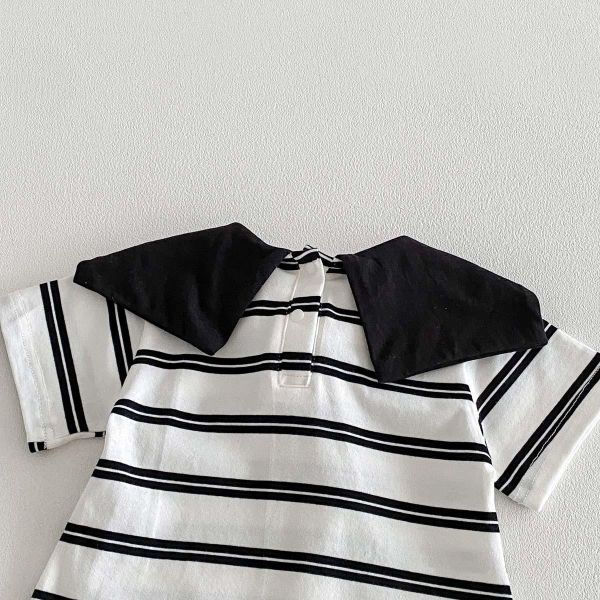 貓熊條紋披肩翻領連身裝 