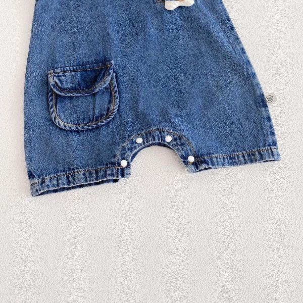 小熊布偶單口袋牛仔連身裝 