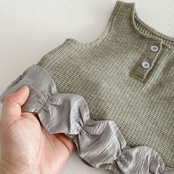 螺紋軟糯上衣/華夫格背心兩件套 