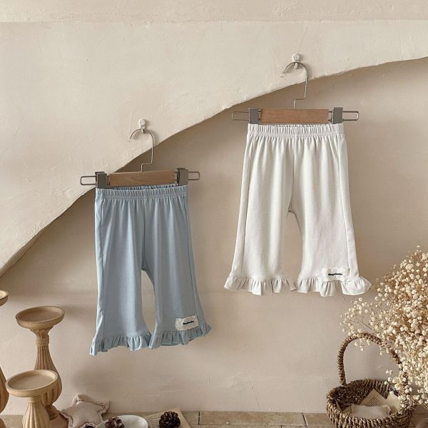 木耳卷邊素色彈力喇叭褲 