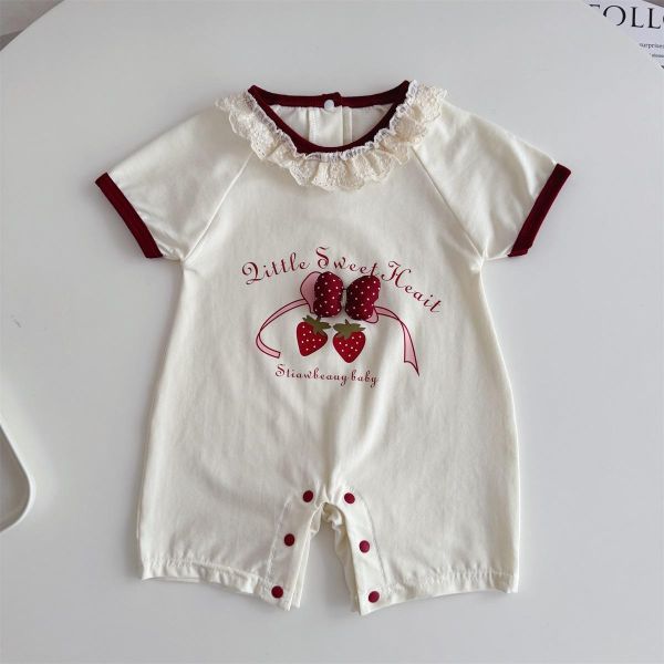 蕾絲領草莓花蝴蝶結連身裝 