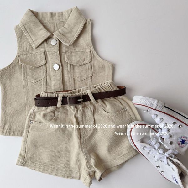 復古港風翻領背心式兩件套套裝(附皮帶) 