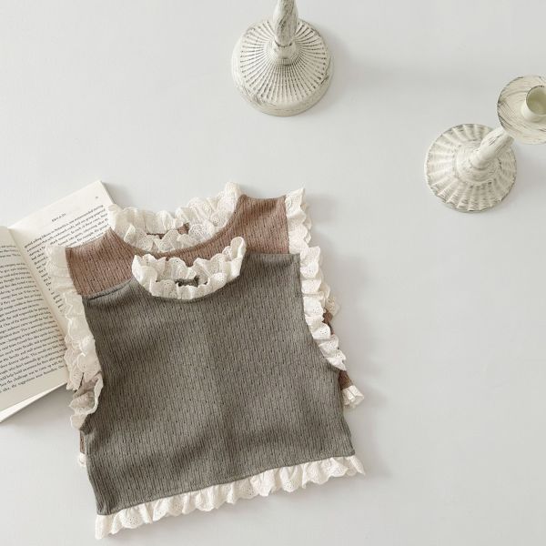 鏤空針織蕾絲拼接背心 