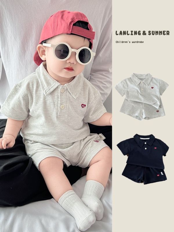 Polo翻領小愛心刺繡兩件式套裝 