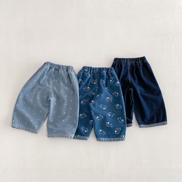 素色/星星條紋/狗狗印花牛仔褲 