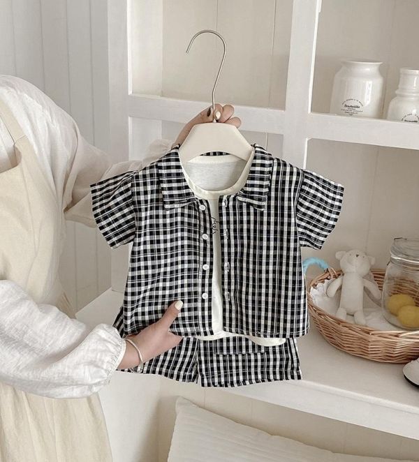 經典款！格紋襯衫兩件式套裝/背心 